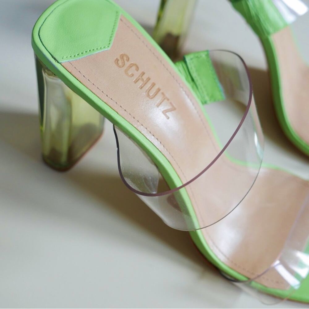 Schutz New Ariella Acrylic Sandal Fairy-Core Green Lucite Heel US 10 - Picture 6 of 14